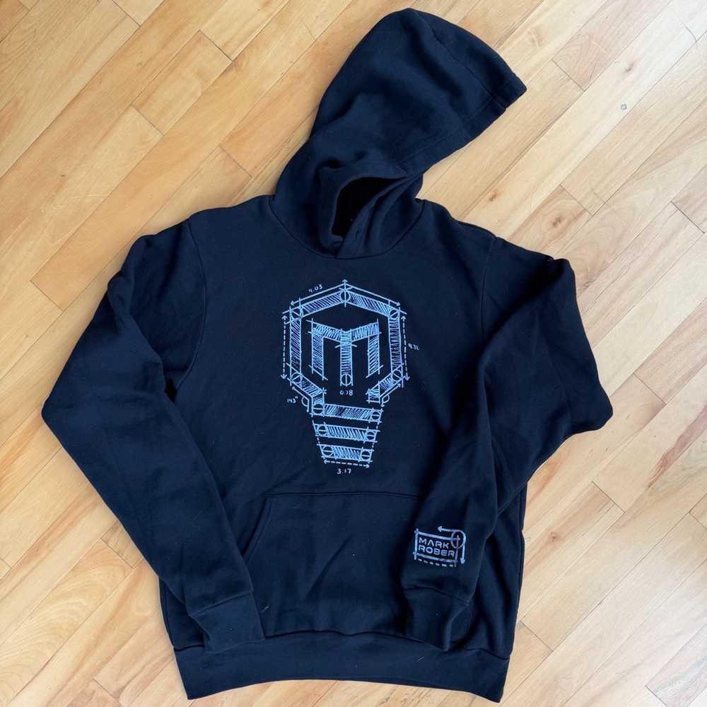 Mark Rober Logo Men's Black Hooded Sweatshirt w Kangaroo Pocket Size S